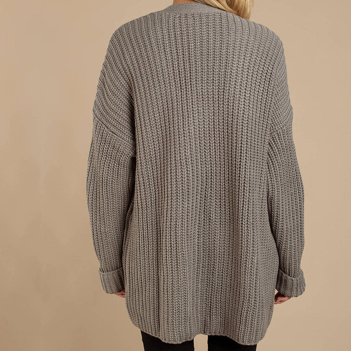 Womens chunky knit jacket with deep V-neck and relaxed fit Lune London