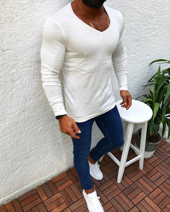 Men's fitted cotton t-shirt with V-neck Lune London