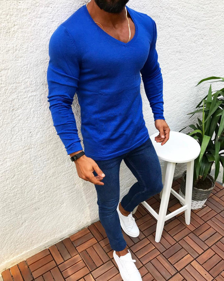 Men's fitted cotton t-shirt with V-neck Lune London