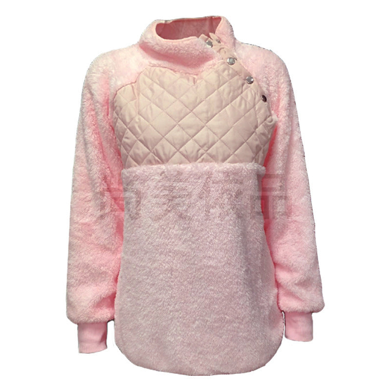 Ladies Comfortable Hooded Sweatshirt with High Collar and Chic Padded Top