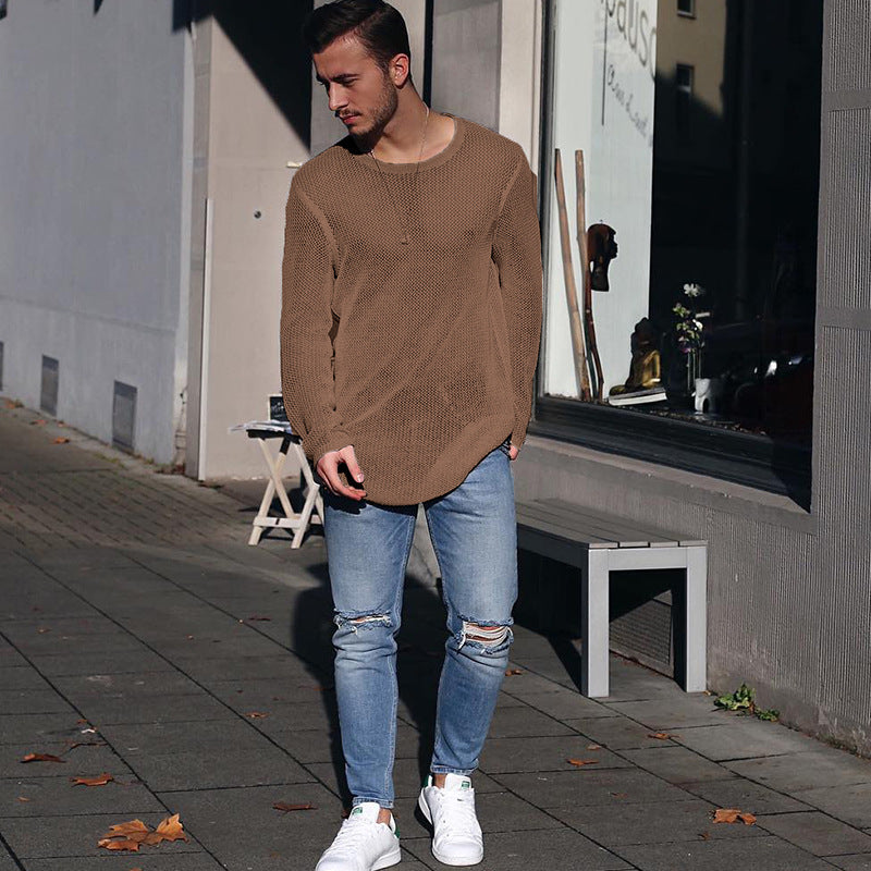 Long knit sweater for men with textured pattern and relaxed fit Lune London