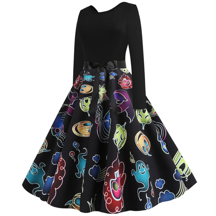 Robe swing pour femmes avec un design de fantôme ludique et une jupe qui tourne Chic & Stil