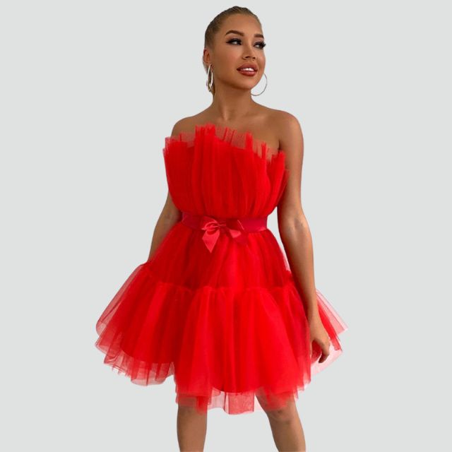 Lune London | Strapless Tulle Dress with Layered Skirt
