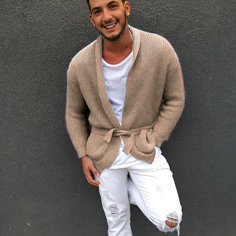 Men's knit jacket with a stylish belt and a relaxed fit Lune London