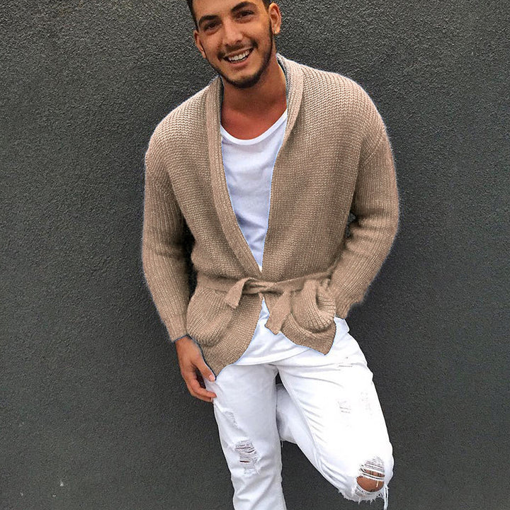 Men's knit jacket with a stylish belt and a relaxed fit Lune London