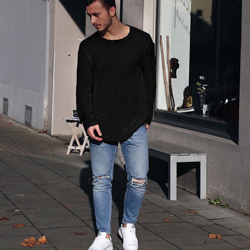 Long knit sweater for men with textured pattern and relaxed fit Lune London