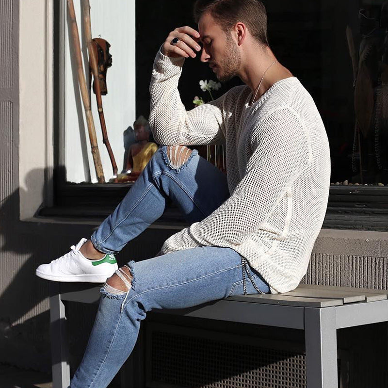 Long knit sweater for men with textured pattern and relaxed fit Lune London