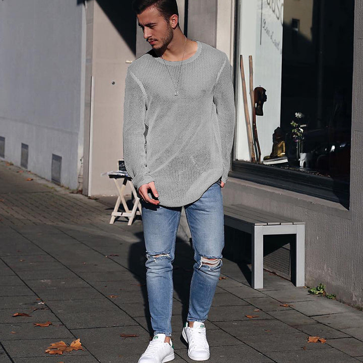 Long knit sweater for men with textured pattern and relaxed fit Lune London