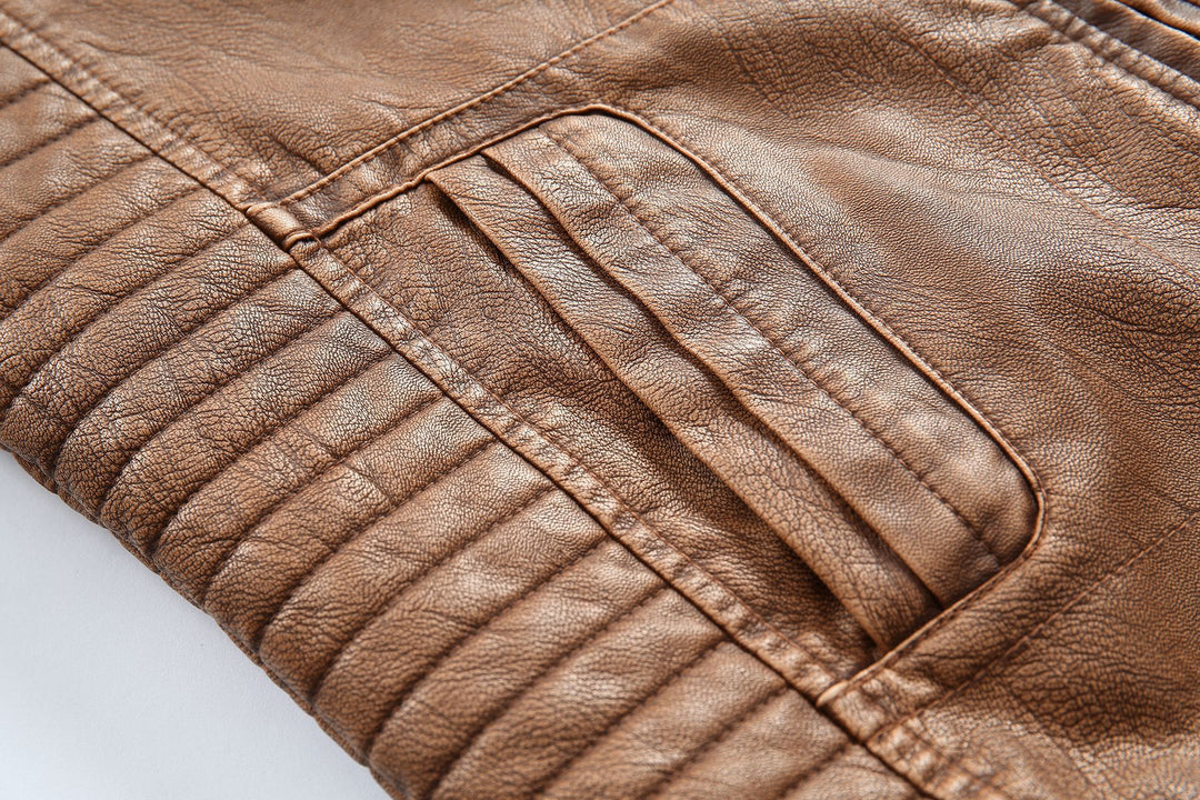Stylish biker jacket for men in faux leather with rich quilted stitching Lune London