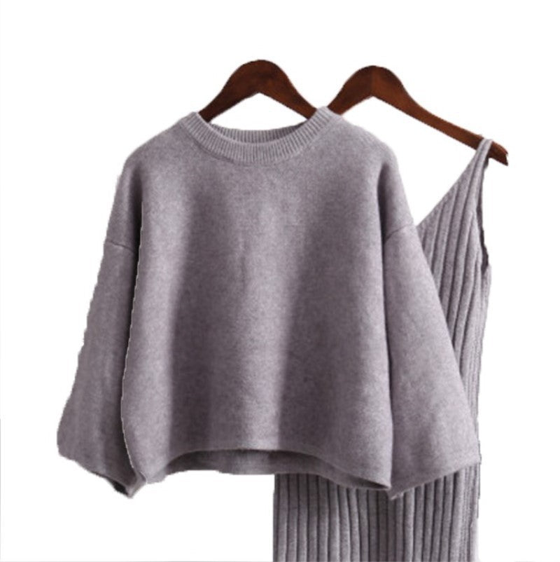 Lune London women’s knit set with casual cropped sweater and ribbed maxi dress