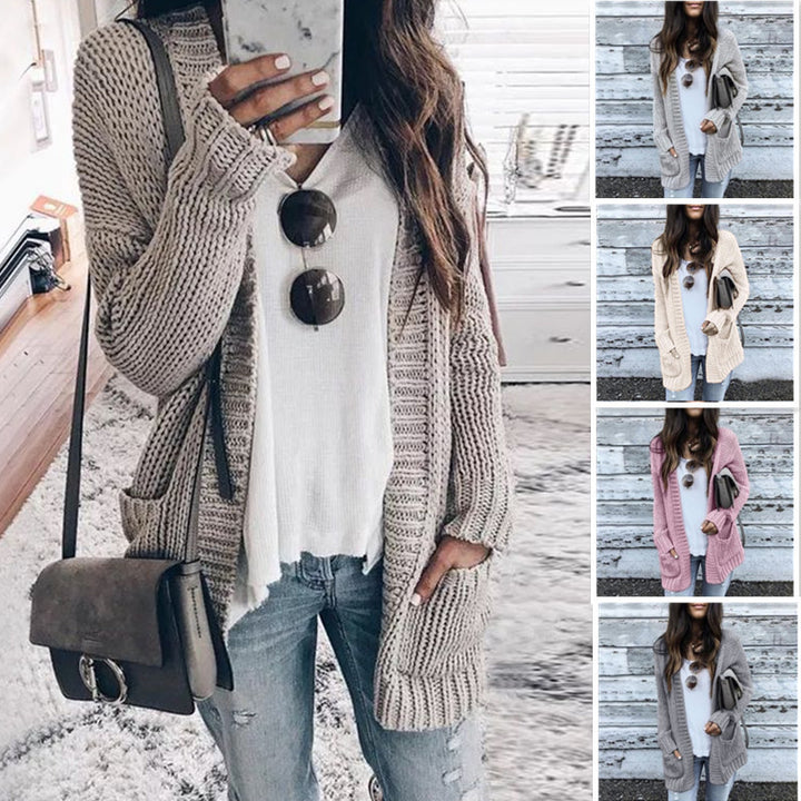 Thick knitted jacket for women with deep pockets and casual fit Lune London