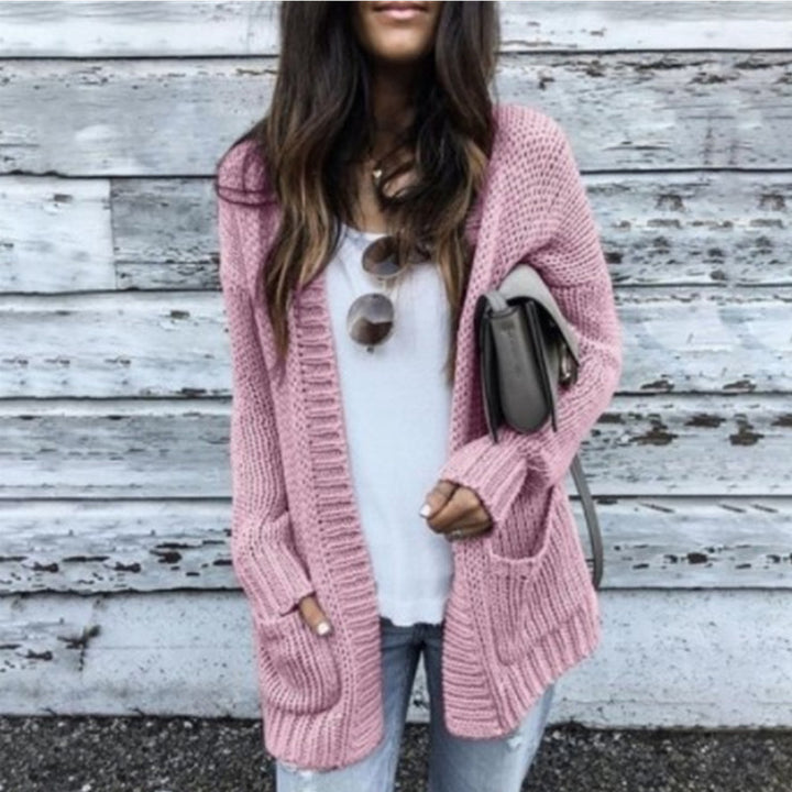 Chunky knitted cardigan for women with large pockets and open front Lune Londonl