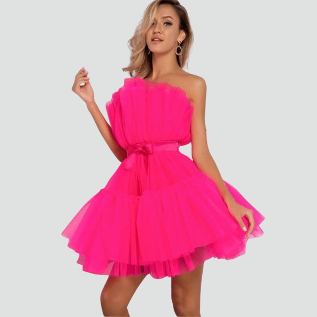 Lune London | Strapless tulle dress with multi-layered skirt