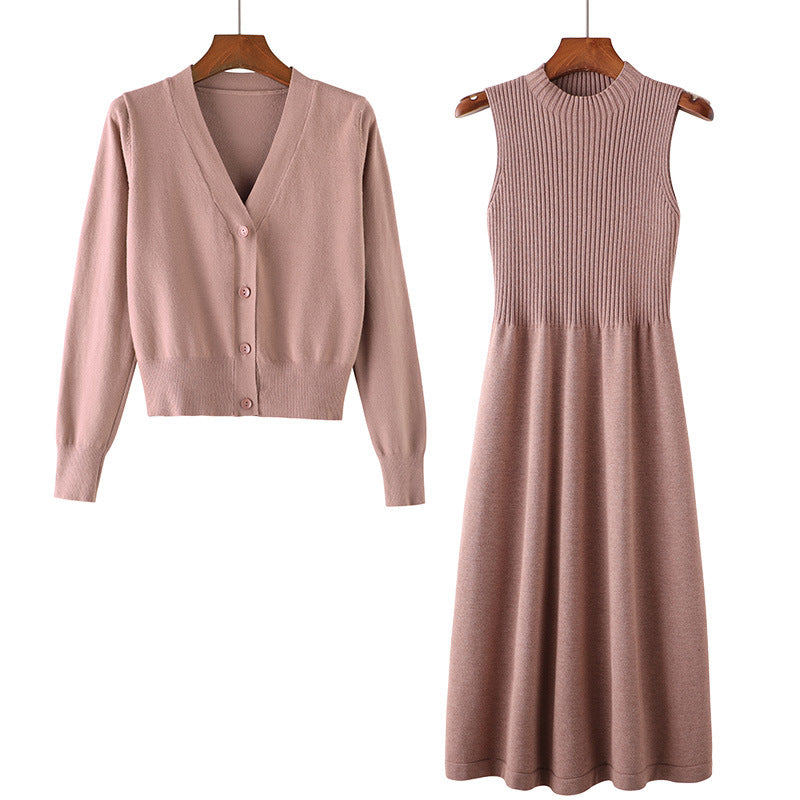 Knit dress for women with matching cardigan and ribbed structure Lune London