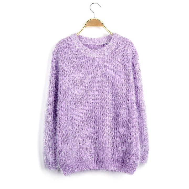 Ladies Fluffy Knit Sweater with Round Neck Lune London