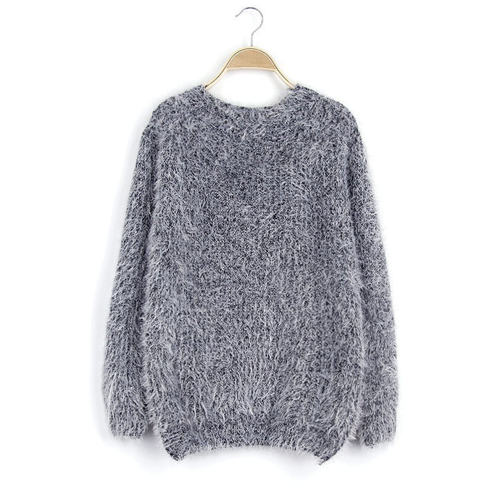 Ladies Fluffy Knit Sweater with Round Neck Lune London