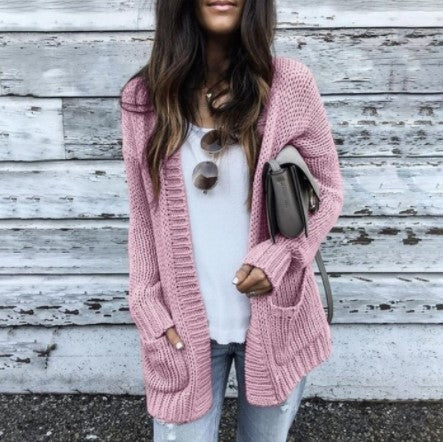 Chunky knitted cardigan for women with large pockets and open front Lune Londonl
