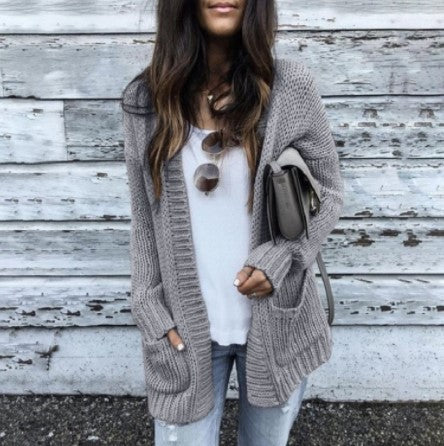 Chunky knitted cardigan for women with large pockets and open front Lune Londonl
