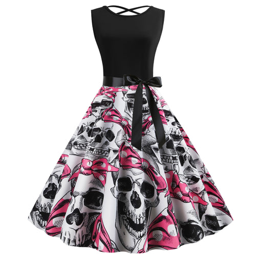Robe rockabilly pour femmes avec motif de skull et jupe volumineuse Chic & Stil