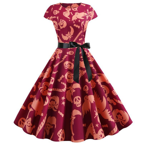 Robe swing rétro pour femme avec motif Halloween unique et ceinture à la taille Chic & Stil