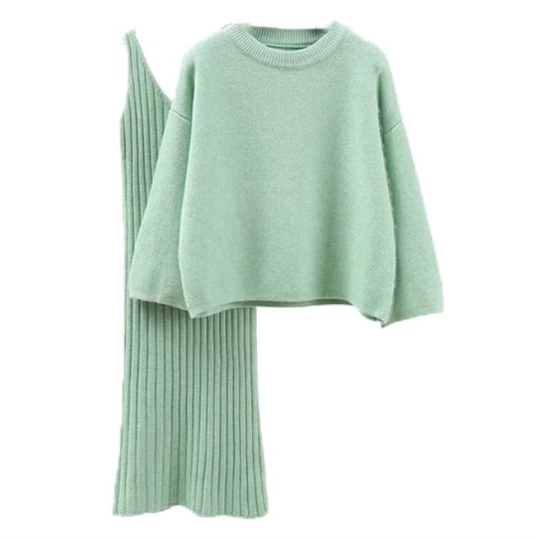 Lune London women’s knit set with casual cropped sweater and ribbed maxi dress