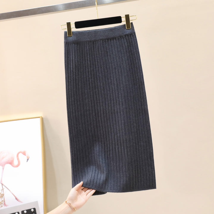 Jupe midi en tricot pour femmes avec structure en côtes verticales Chic & Stil