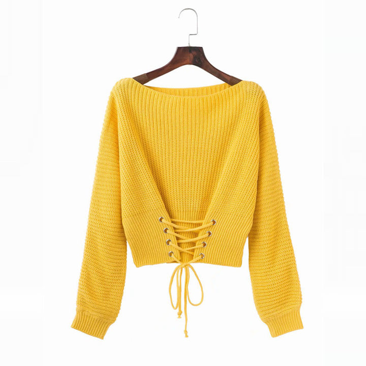 Lune London Women's Knit Sweater with Open Back Laces