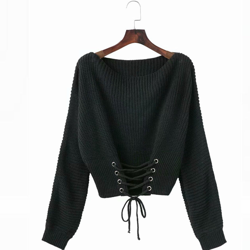 Lune London Women's Knit Sweater with Open Back Laces