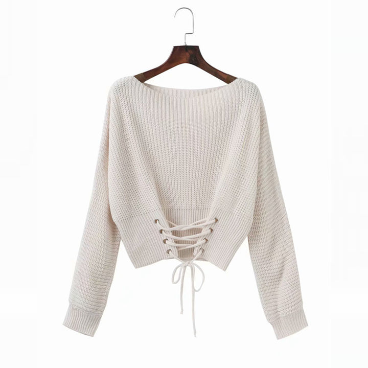 Lune London Women's Knit Sweater with Open Back Laces
