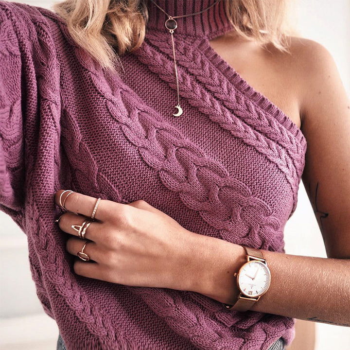 Ladies elegant turtleneck sweater with unique cable knit pattern Lune London