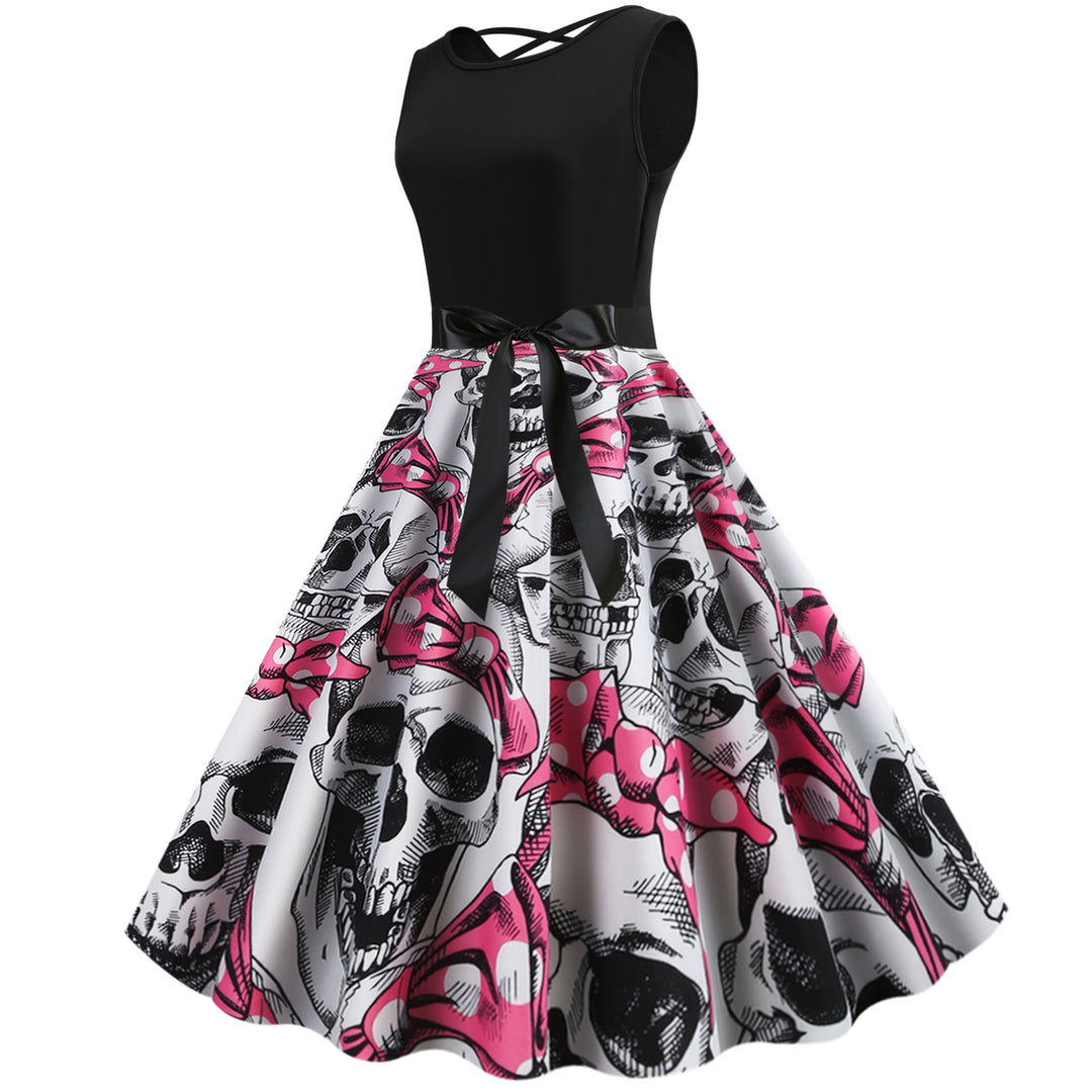 Robe rockabilly pour femmes avec motif de skull et jupe volumineuse Chic & Stil