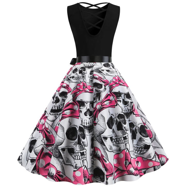 Robe rockabilly pour femmes avec motif de skull et jupe volumineuse Chic & Stil