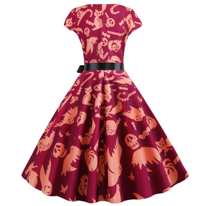 Robe swing rétro pour femme avec motif Halloween unique et ceinture à la taille Chic & Stil