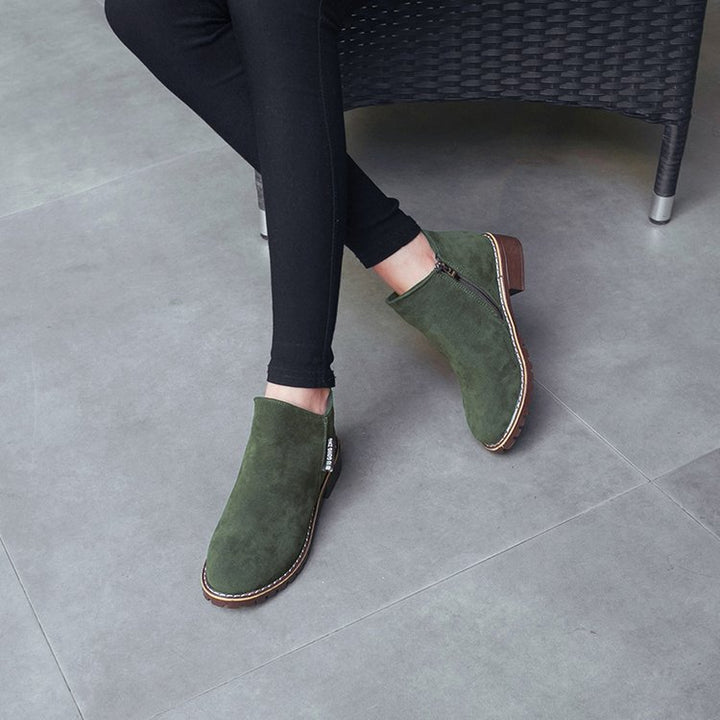 Soft suede ankle boots for women with a stable block heel Lune London