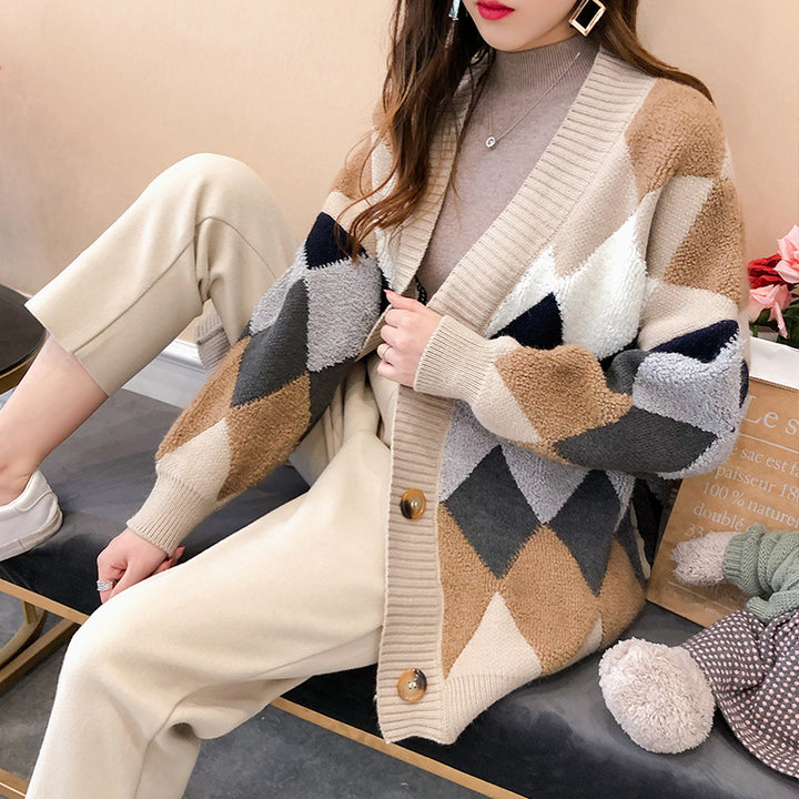 Ladies cardigan and casual knit with geometric pattern Lune London