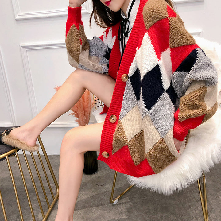 Ladies cardigan and casual knit with geometric pattern Lune London