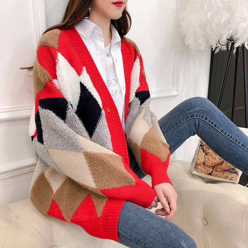 Ladies cardigan and casual knit with geometric pattern Lune London