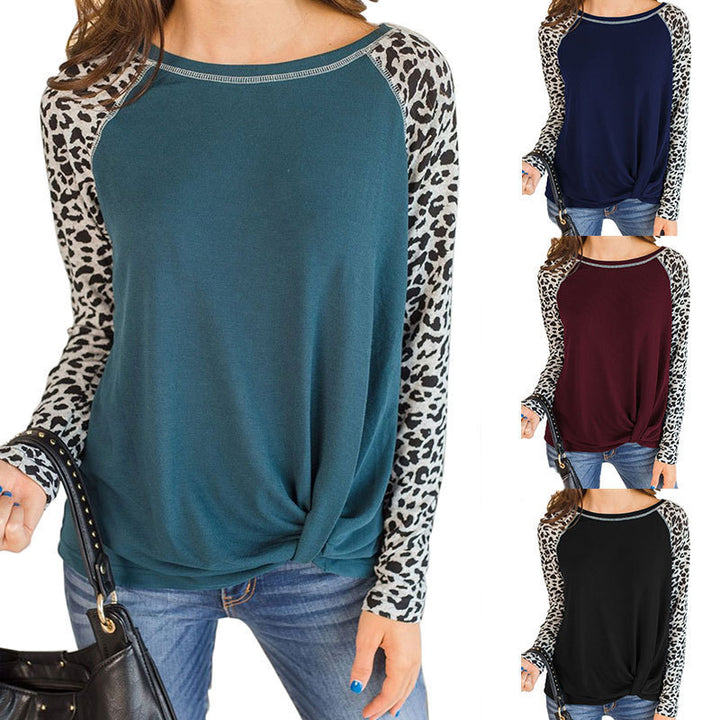 Top for women with an asymmetrical knot design and trendy animal print sleeves Lune London