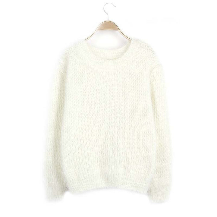 Ladies Fluffy Knit Sweater with Round Neck Lune London