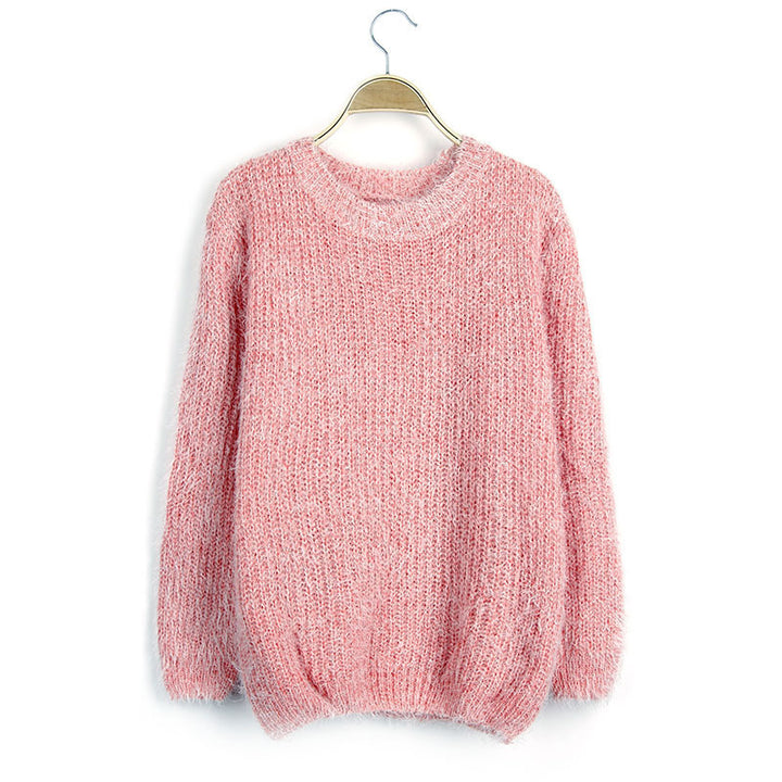 Ladies Fluffy Knit Sweater with Round Neck Lune London
