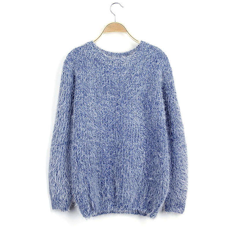 Ladies Fluffy Knit Sweater with Round Neck Lune London