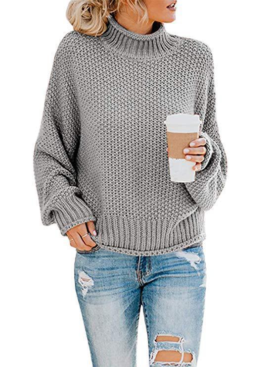 Chunky knit sweater for women with high collar and wide sleeves Lune Londonl
