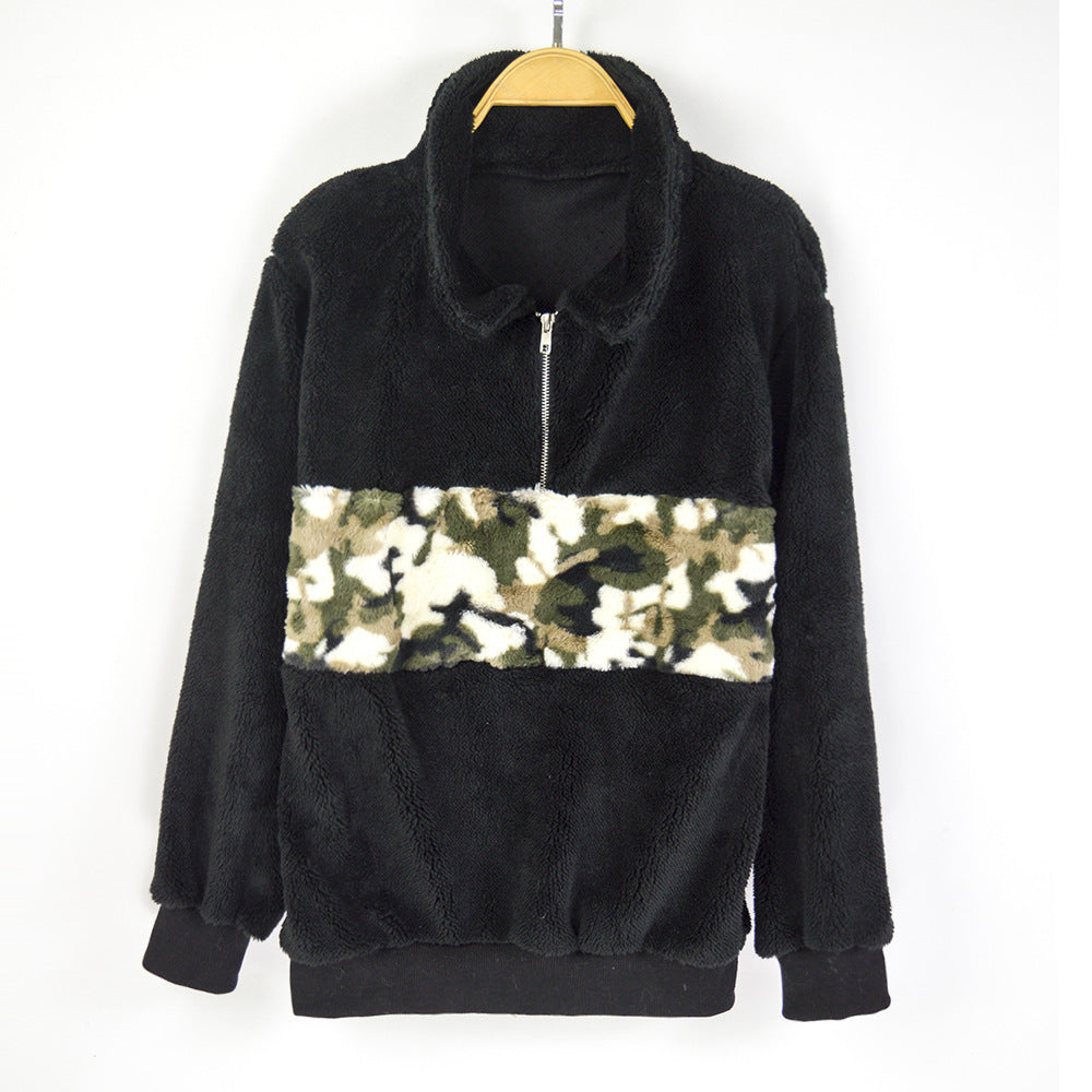 Ladies soft fleece jacket with striking camouflage detail Lune London
