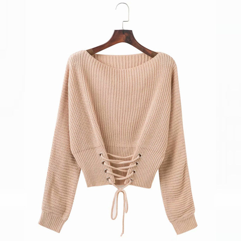 Lune London Women's Knit Sweater with Open Back Laces