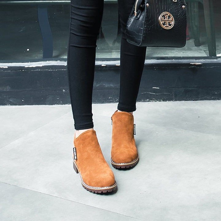 Soft suede ankle boots for women with a stable block heel Lune London