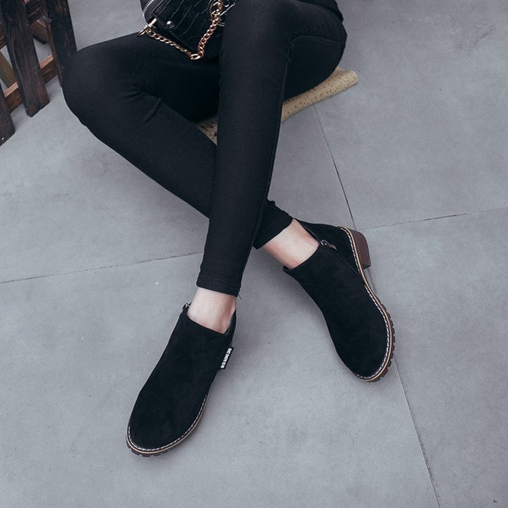Soft suede ankle boots for women with a stable block heel Lune London