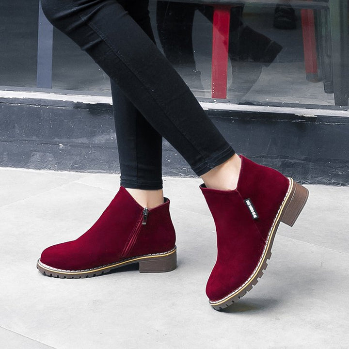 Soft suede ankle boots for women with a stable block heel Lune London