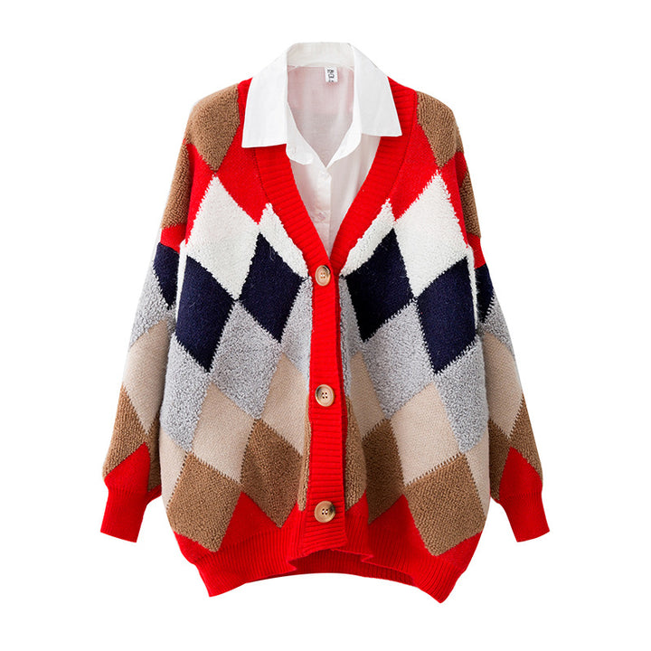 Ladies cardigan and casual knit with geometric pattern Lune London