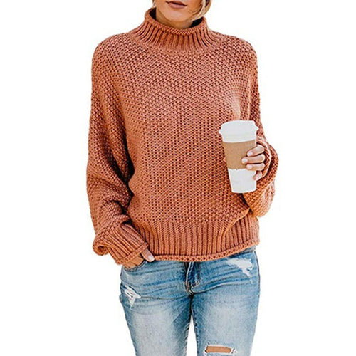 Oversized knit sweater for women with high neck and textured pattern Lune London