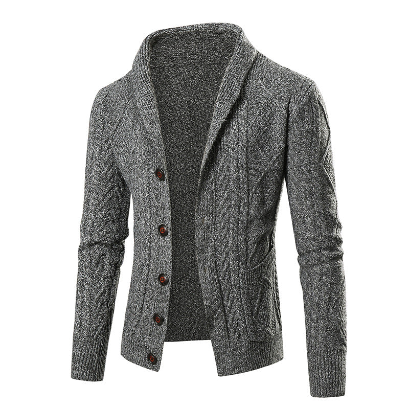 Men's knit jacket with a modern twisted pattern and elegant shawl collar Lune London